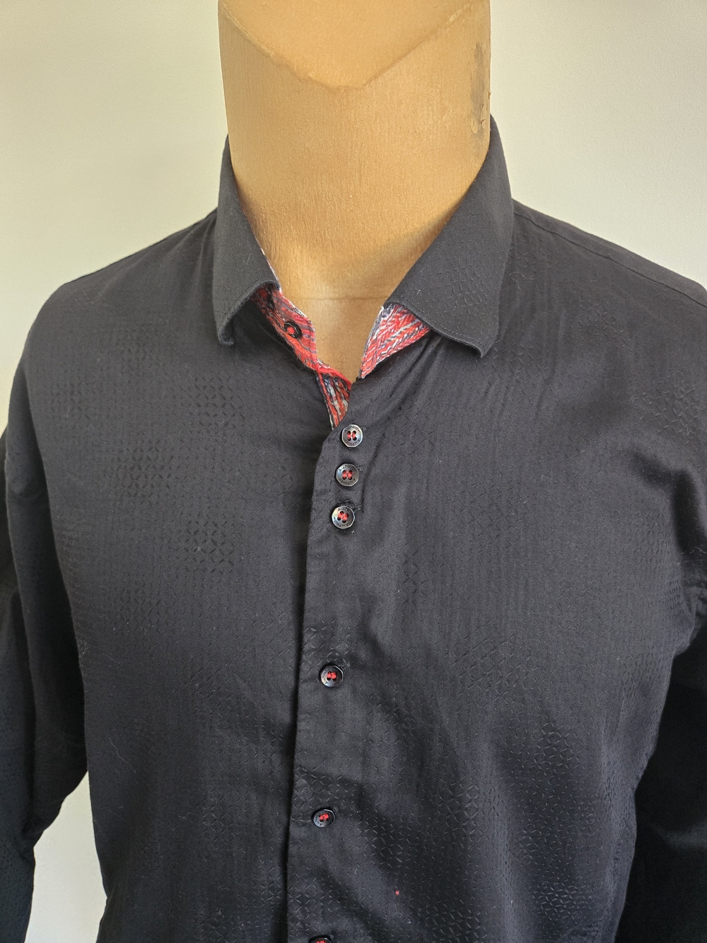 🇨🇦AU NOIR Black Dress Shirt with Red Contrast Trim